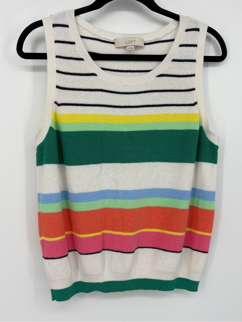 LOFT Tank Top Striped Knit in Cream with Multi-Color Bands Women’s XL